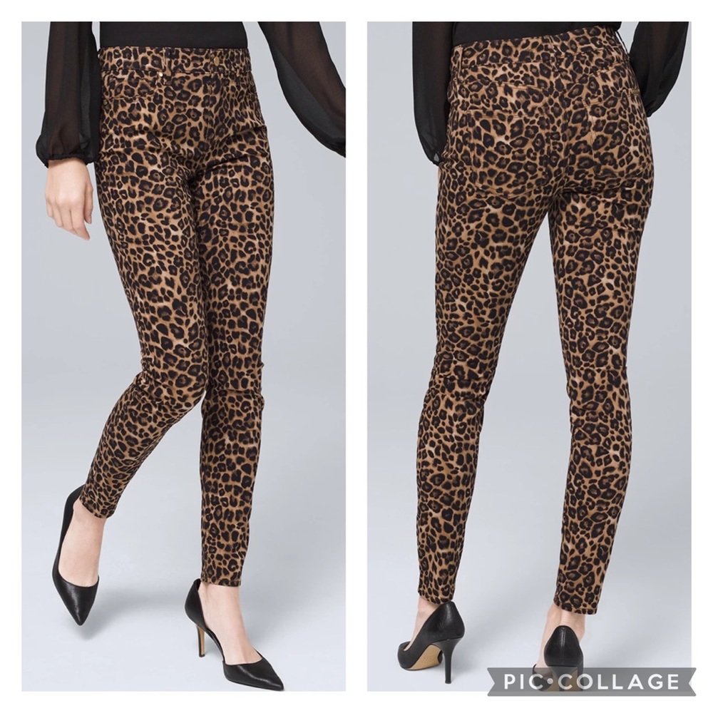 WHBM The Skinny Ankle High-Rise Leopard Print Jeans 4